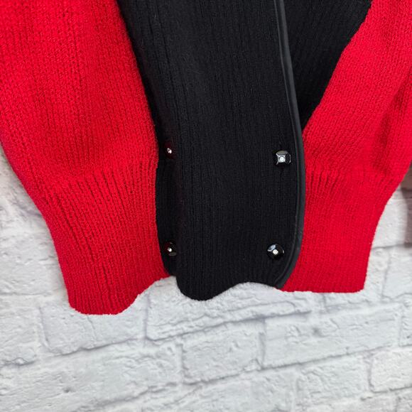 Vintage Eugenia Wrap Front Wool Blend Sweater Size L Red Black Beaded 80s Womens - Picture 3 of 7